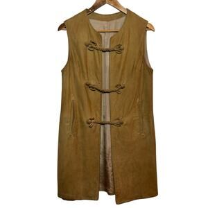 Vintage Leather Toggle Vest Suede Boho Western Style – Women’s Long Brown Vest